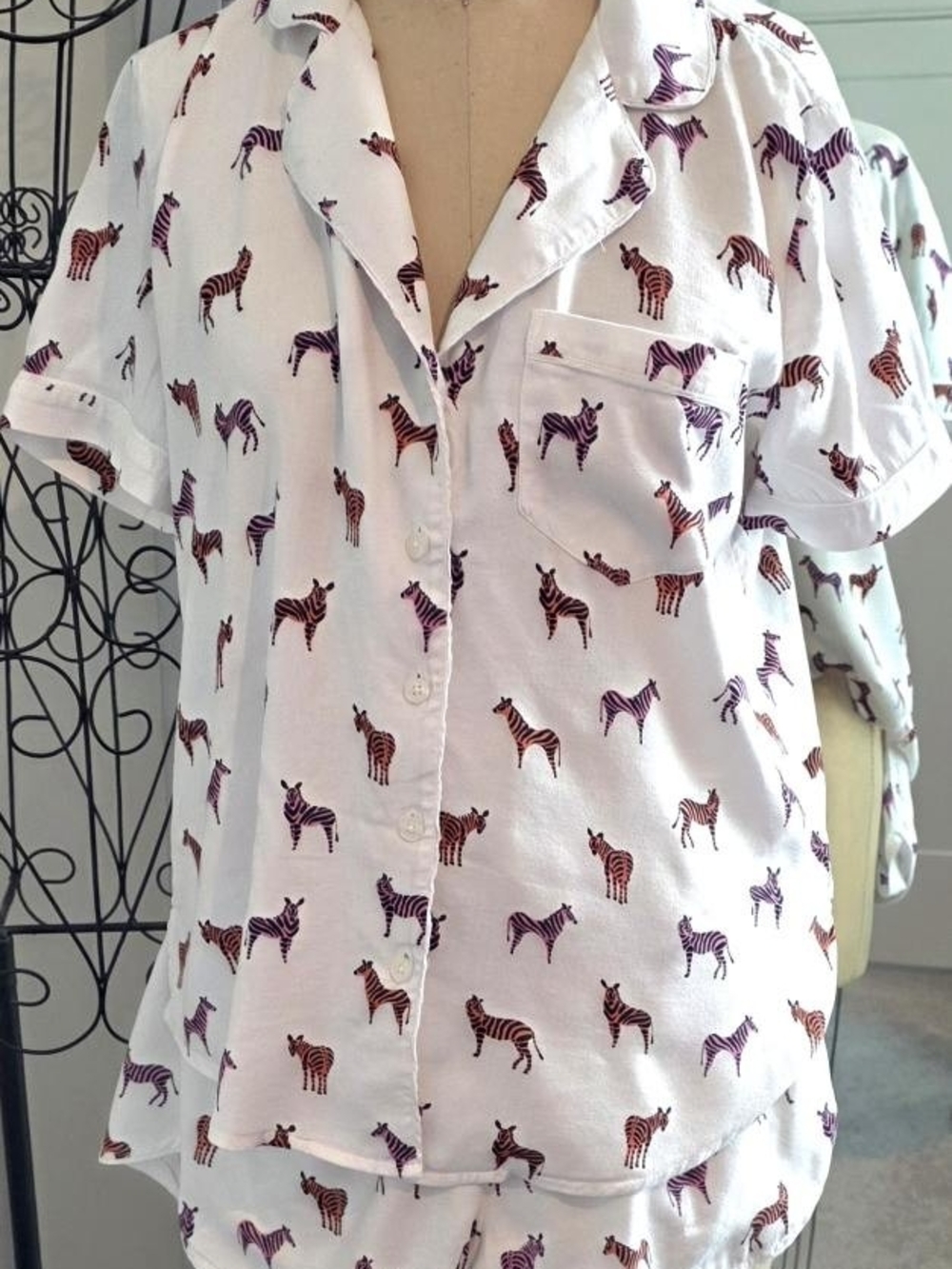 LOFT White Short-Sleeve Zebra Print Pajama Top